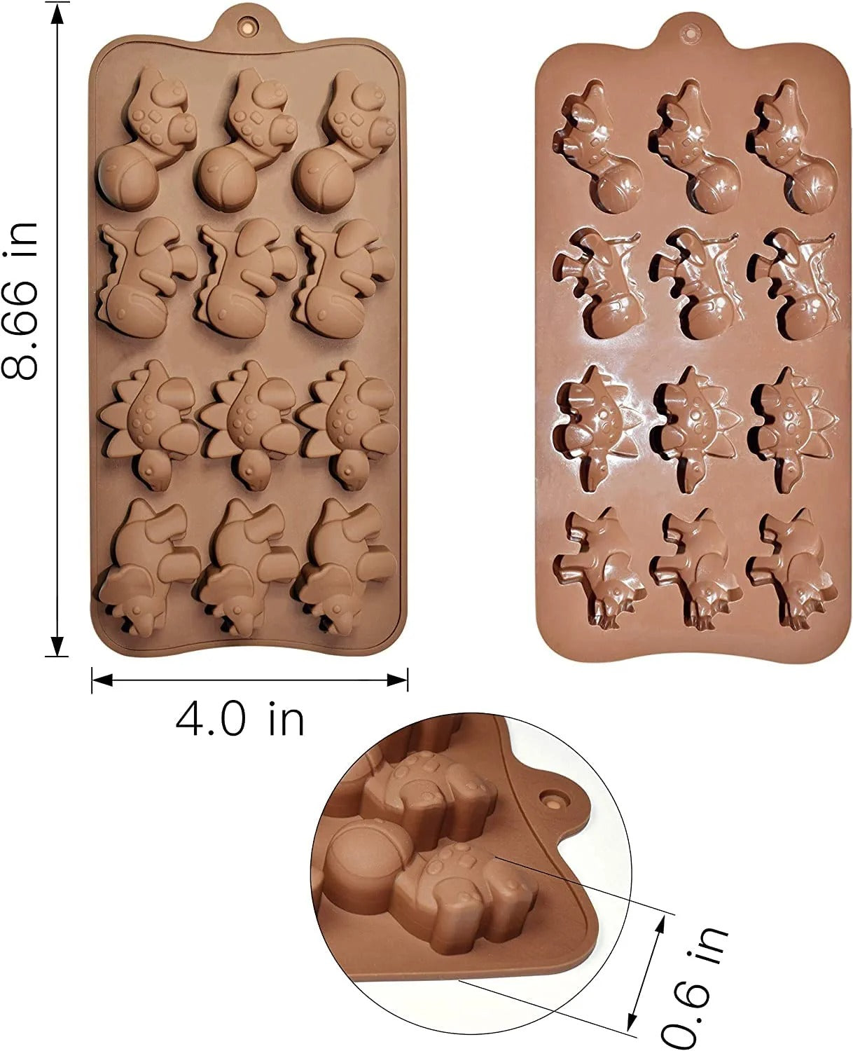 3D 12 Cavity Dinosaur Chocolate Mold 4 Dinosaur shape each 3 Cavities Non Stick Silicone Dinosaur Molds for Candy Chocolate Jelly Ice Cube Cake Decorating cupcakes decoration baking tool - UG LAND INDIA