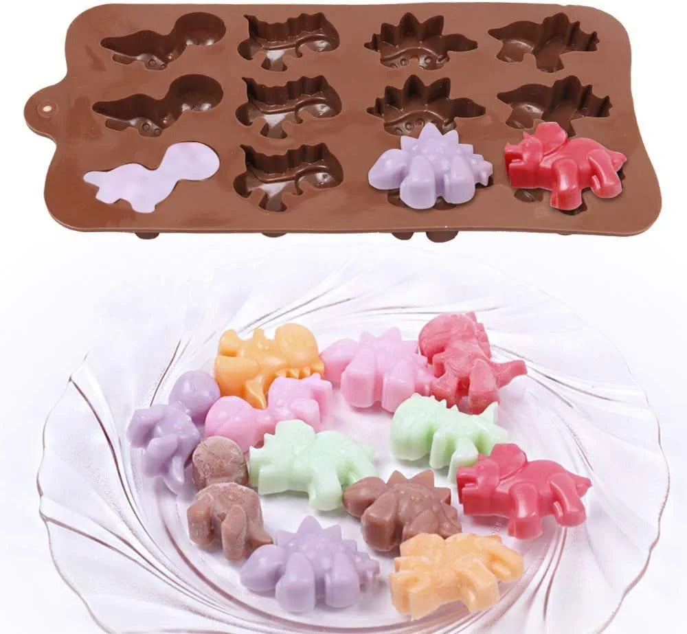 3D 12 Cavity Dinosaur Chocolate Mold 4 Dinosaur shape each 3 Cavities Non Stick Silicone Dinosaur Molds for Candy Chocolate Jelly Ice Cube Cake Decorating cupcakes decoration baking tool - UG LAND INDIA