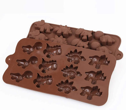 3D 12 Cavity Dinosaur Chocolate Mold 4 Dinosaur shape each 3 Cavities Non Stick Silicone Dinosaur Molds for Candy Chocolate Jelly Ice Cube Cake Decorating cupcakes decoration baking tool - UG LAND INDIA