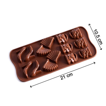 3D 14 Cavity Silicone Chocolate Mould Shoe Bag Fan Fashion Theme Chocolate Decorations - UG LAND INDIA