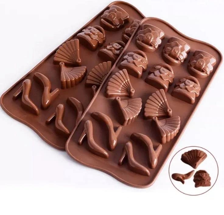 3D 14 Cavity Silicone Chocolate Mould Shoe Bag Fan Fashion Theme Chocolate Decorations - UG LAND INDIA