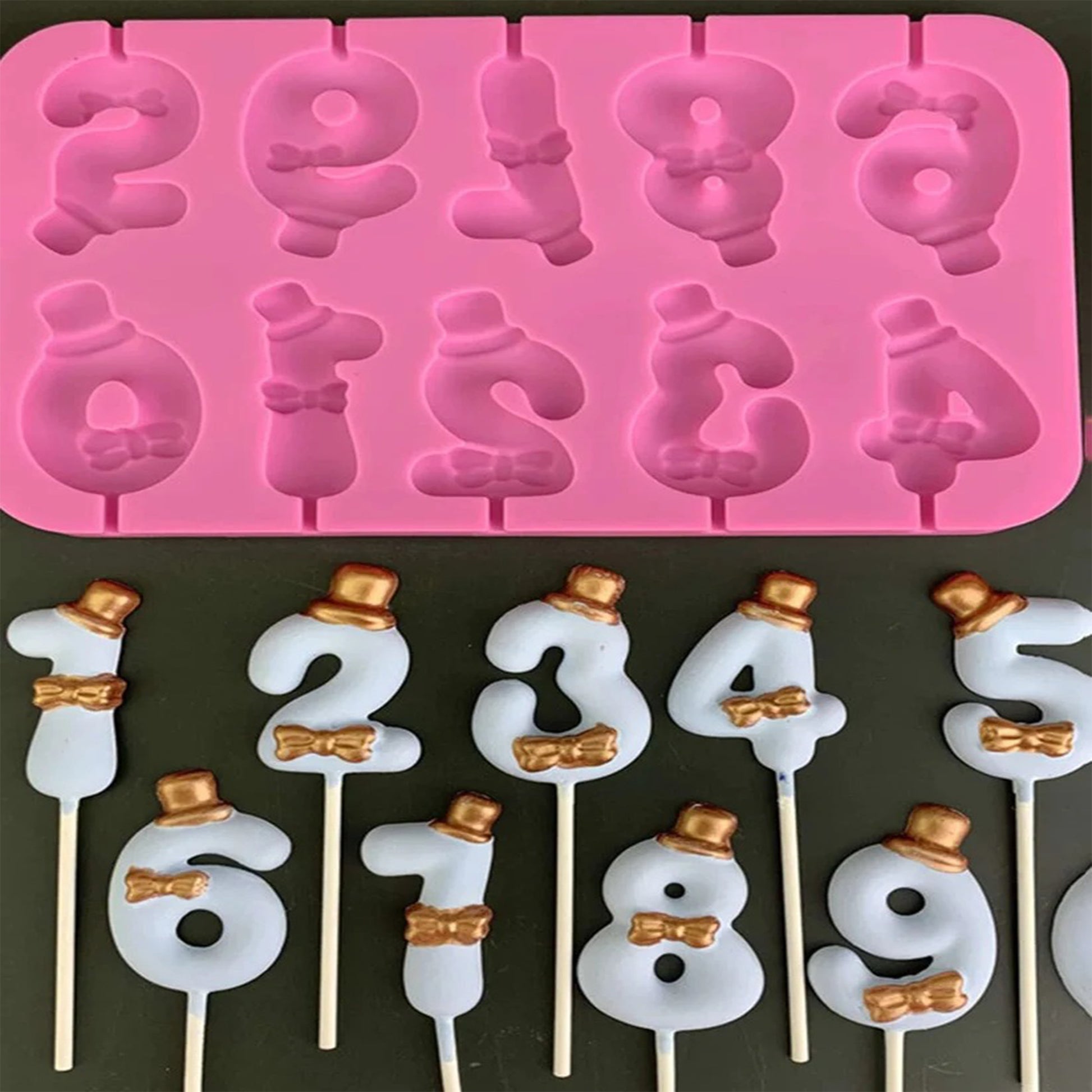 3D 10 Cavity 0-9 Number Silicone Candle Mold Lollipop Chocolate Hard Candy Mold Cake Topper Decorating - UG LAND INDIA