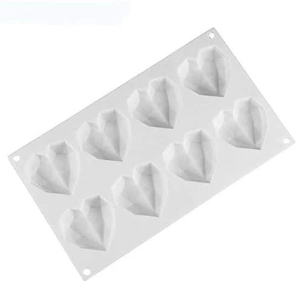 3D 8 Cavity Diamond Heart Shape Candle Mould Making Small Cake Chocolate Candy Baking - UG LAND INDIA