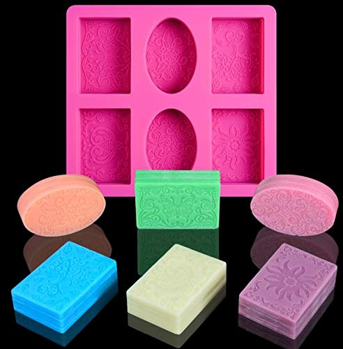 Oval Rectangle 6-Cavity Silicone Molds, 6 Patterns Silicone Mold for Soap Making - UG LAND INDIA