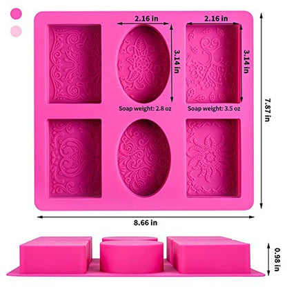 Oval Rectangle 6-Cavity Silicone Molds, 6 Patterns Silicone Mold for Soap Making - UG LAND INDIA