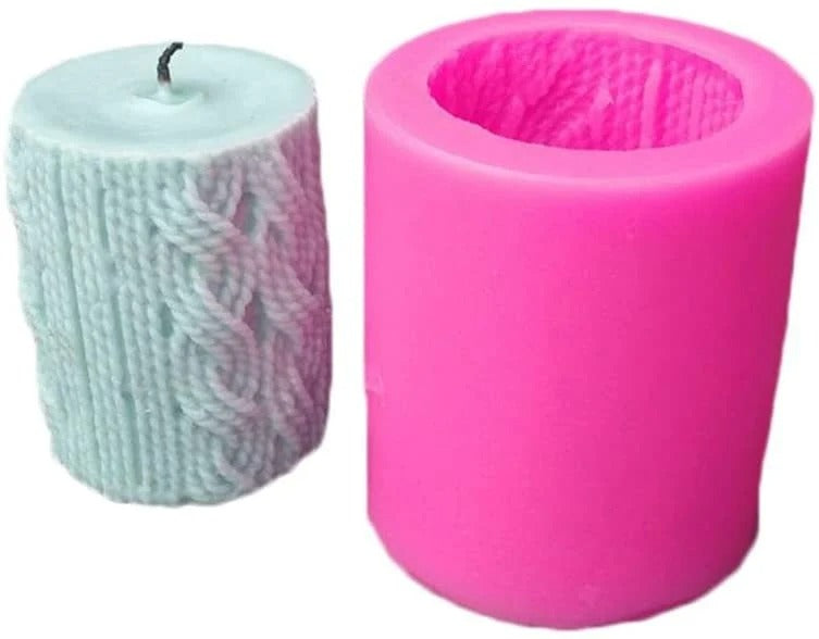 3D Knitting Wool Cylinder Candle Mould Silicone Lines cylinder shape DIY candle mold craft - UG LAND INDIA