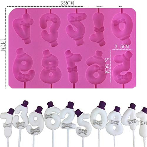 3D 10 Cavity 0-9 Number Silicone Candle Mold, Lollipop Chocolate Hard Candy Mold , Cake Topper Decorating - UG LAND INDIA