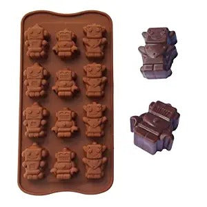 3D 12 Cavity Robot Baking Mould Chocolate Moulds Silicone Mould Ice Cube Mould Candy Chocolate Mould DIY Jelly Dessert Soap Birthday Halloween Christmas Easter - UG LAND INDIA