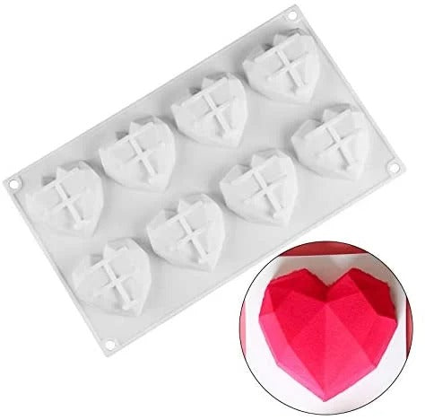 3D 8 Cavity Diamond Heart Shape Candle Mould Making Small Cake Chocolate Candy Baking - UG LAND INDIA