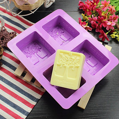 3D 4 Cavities Rectangle Life Tree Silicone Soap Mold DIY Craft Art Cake Mold Handmade Silicone Molds for Soap Candle - UG LAND INDIA