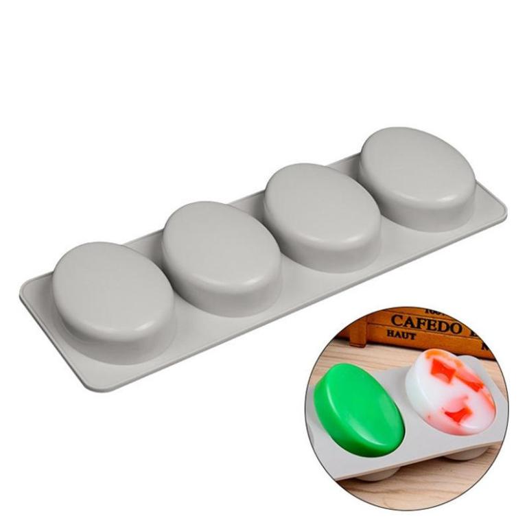 3D 4 Cavity Oval Silicone Soap Moulds for Soaps and Chocolate Jelly Weight 109g Approx. - UG LAND INDIA