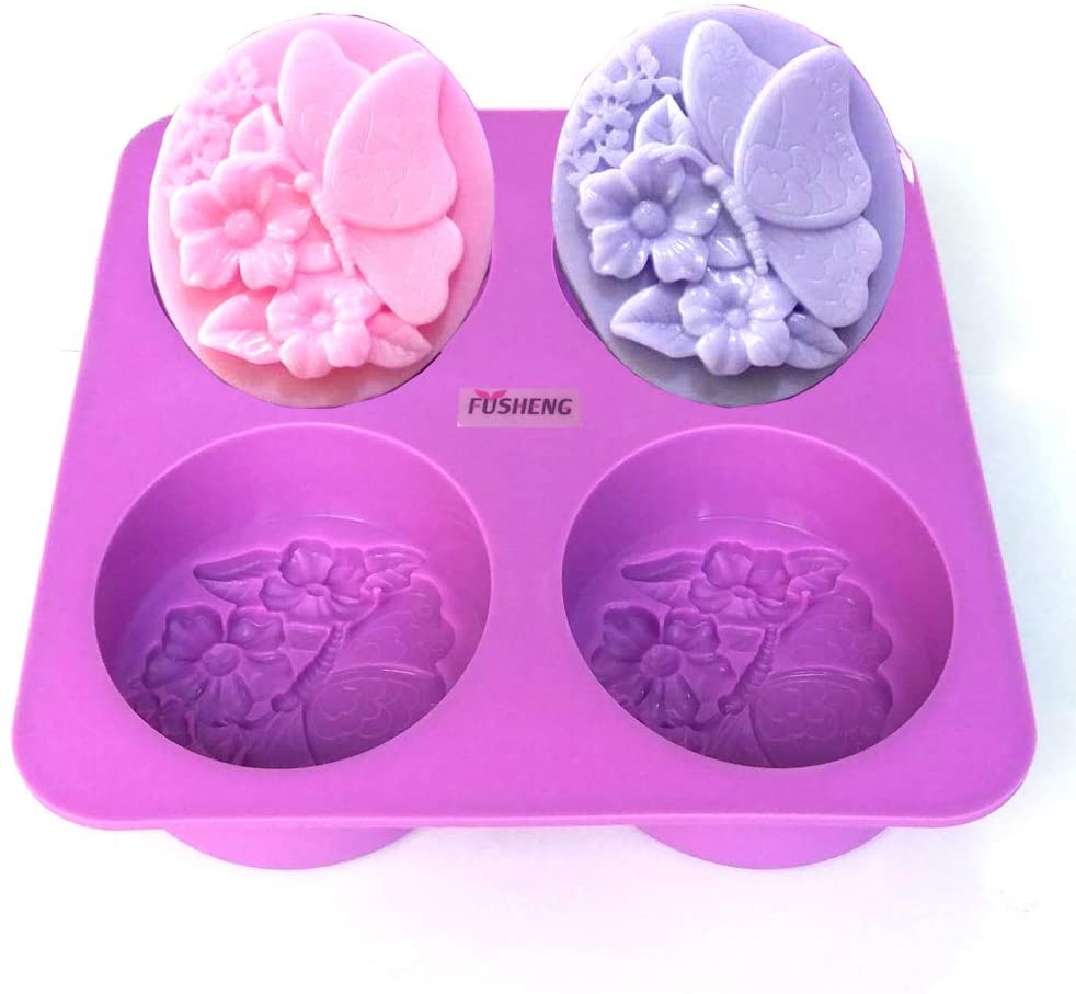 4 Cavities Oval Butterfly Flower Silicone Soap Mold DIY Handmade - UG LAND INDIA