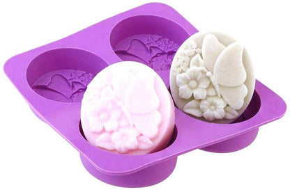 4 Cavities Oval Butterfly Flower Silicone Soap Mold DIY Handmade - UG LAND INDIA