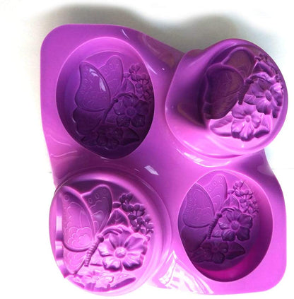 4 Cavities Oval Butterfly Flower Silicone Soap Mold DIY Handmade - UG LAND INDIA