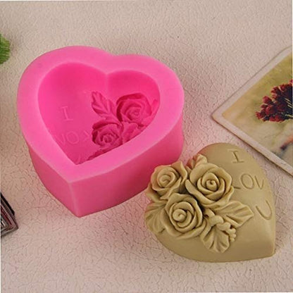 Silicone Rose Heart Shape Valentine candle mould fondant mold - UG LAND INDIA