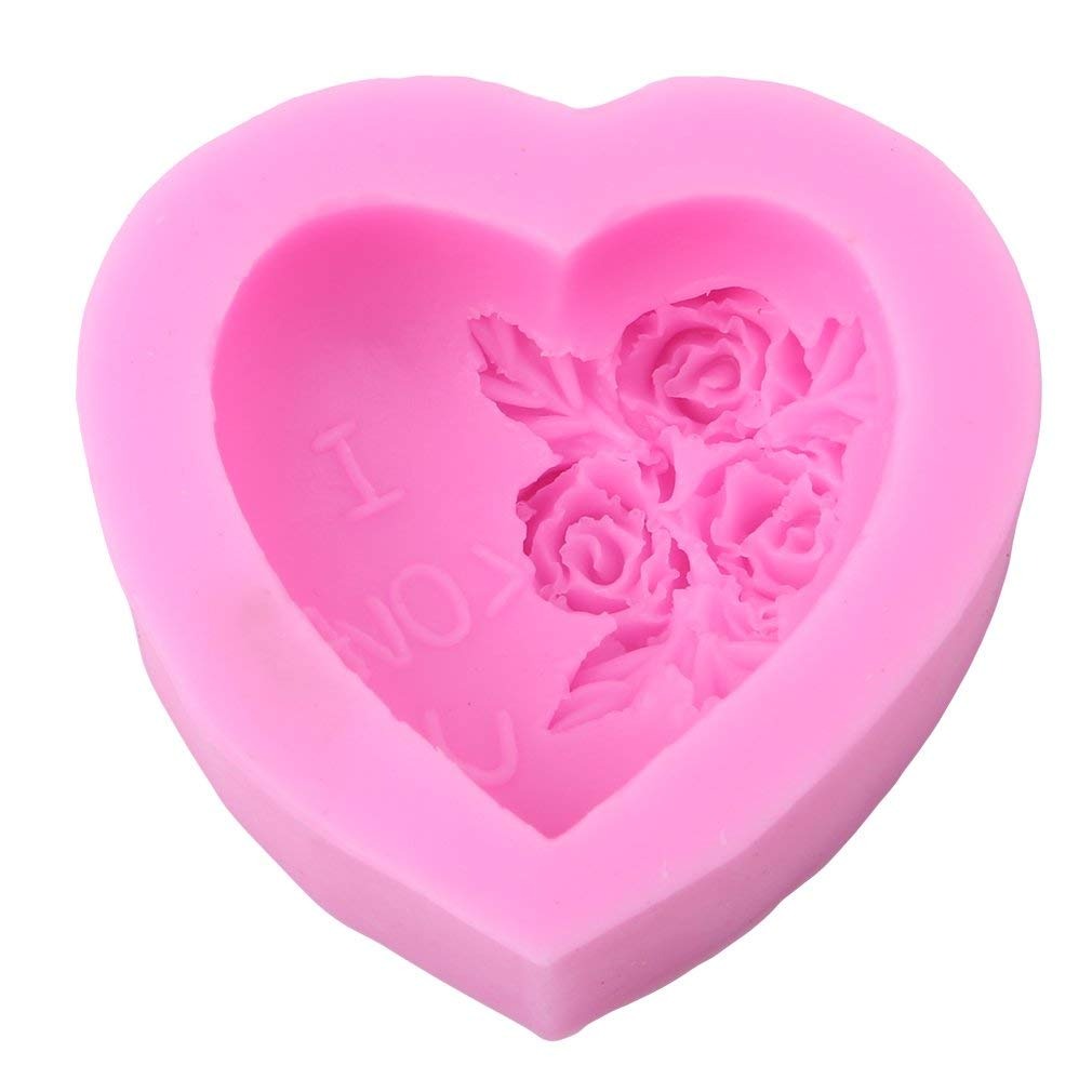 Silicone Rose Heart Shape Valentine candle mould fondant mold - UG LAND INDIA