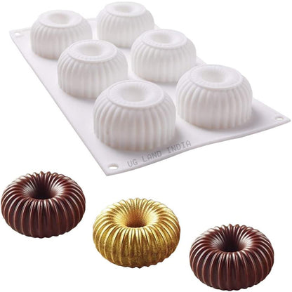 3D 6 Cavity Donut Shape Baking Molds Dessert Molds for Pastry Truffle Pudding Jelly Cheesecake Silicone Mold - UG LAND INDIA