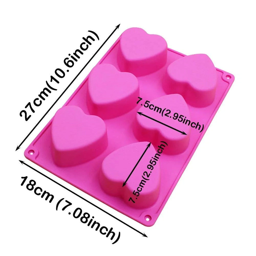 3D 6 Cavity Heart Shaped Silicone Mold for Soap Jelly Pudding Handmade Soap Mould Candy - UG LAND INDIA