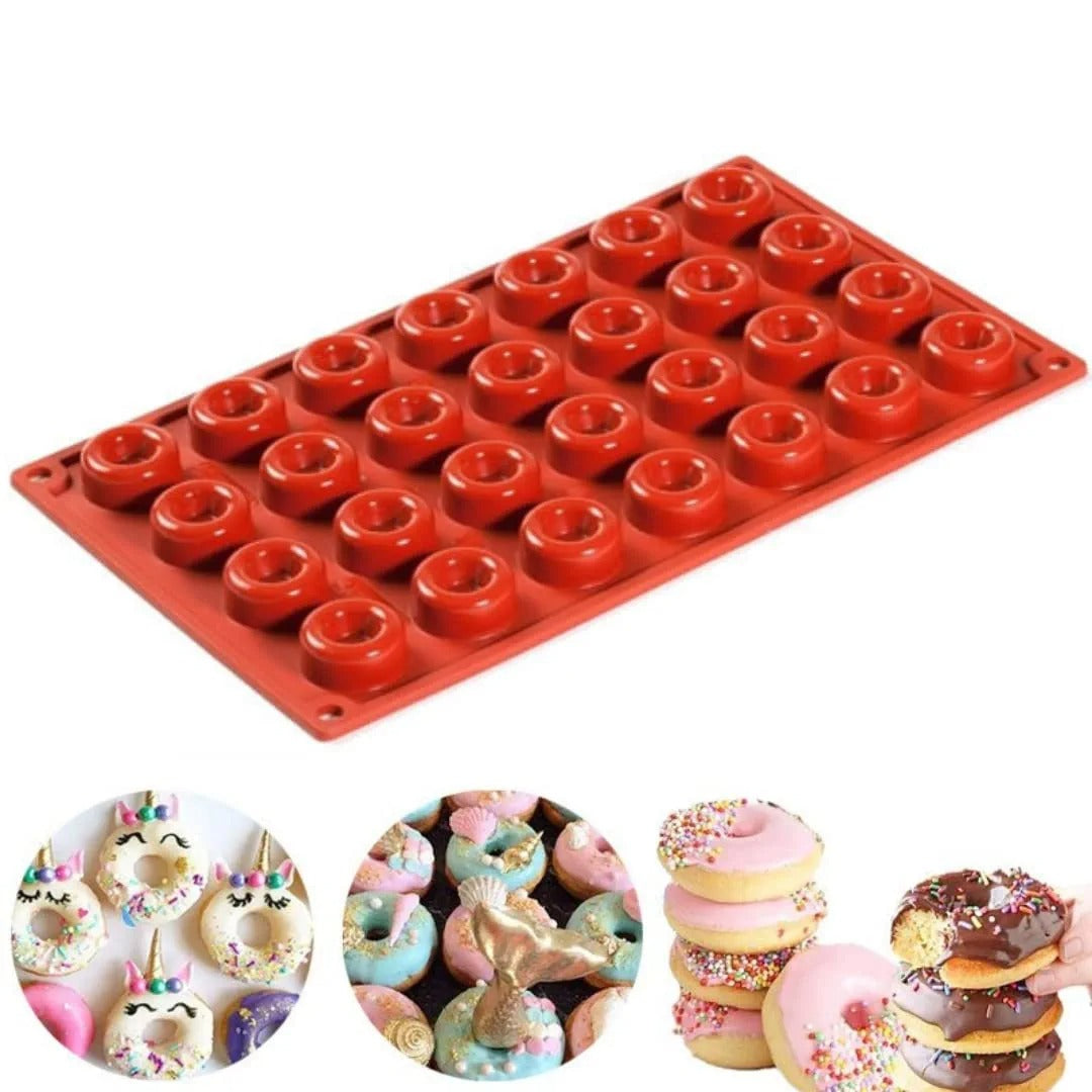 3D 28 Cavities Mini Donut Chocolate Mould Non-Stick Silicone Baking Mould 28 Full-Size Donuts Doughnut Mold - UG LAND INDIA