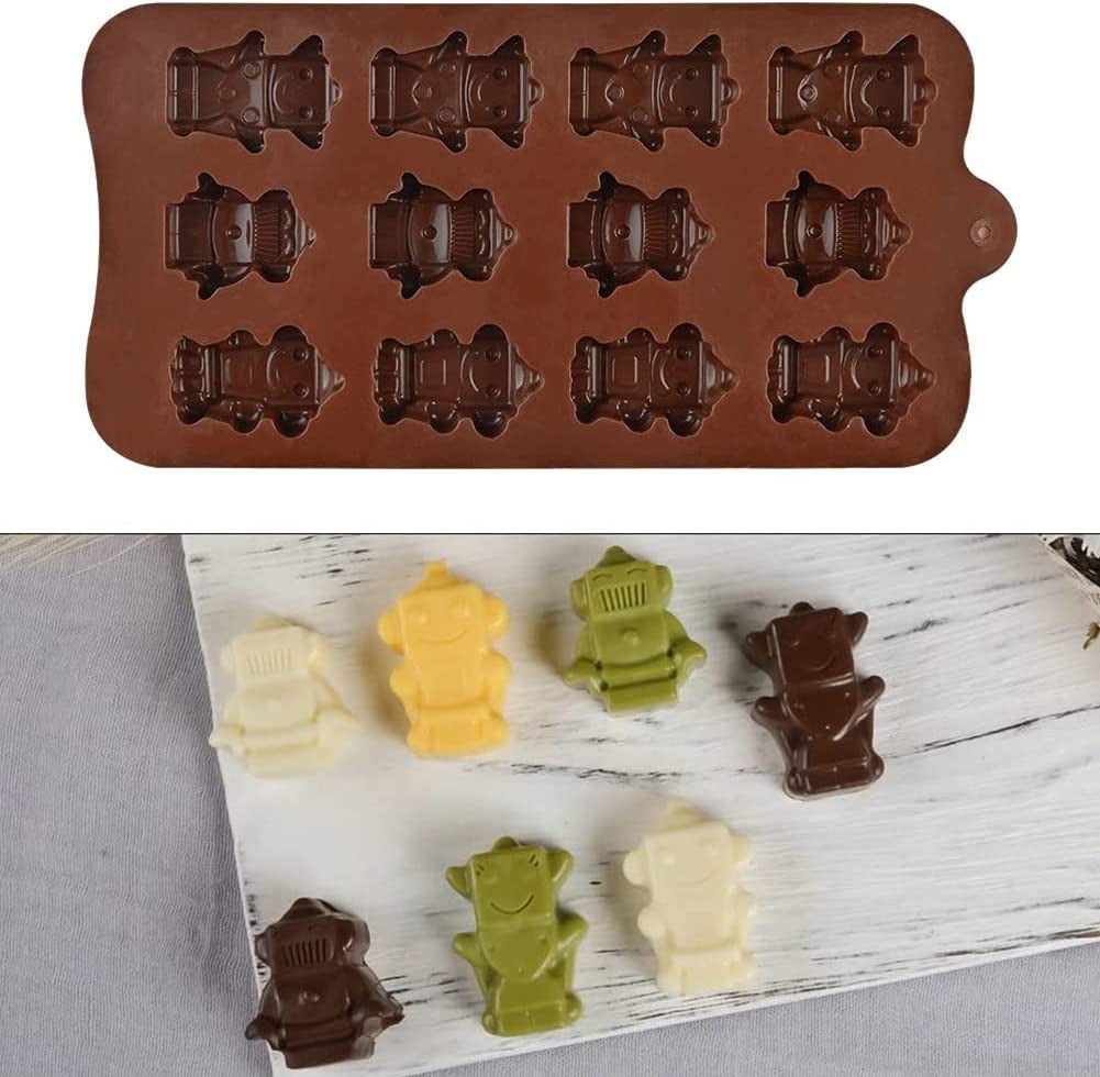 3D 12 Cavity Robot Baking Mould Chocolate Moulds Silicone Mould Ice Cube Mould Candy Chocolate Mould DIY Jelly Dessert Soap Birthday Halloween Christmas Easter - UG LAND INDIA