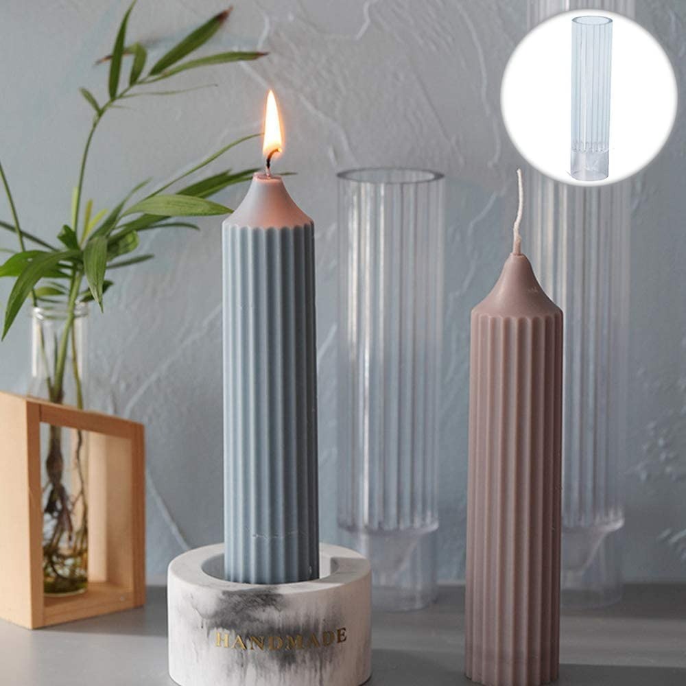 3D Vertical Lines Cylinder Pillar Candle Polycarbonate Mould Home Decoration - UG LAND INDIA