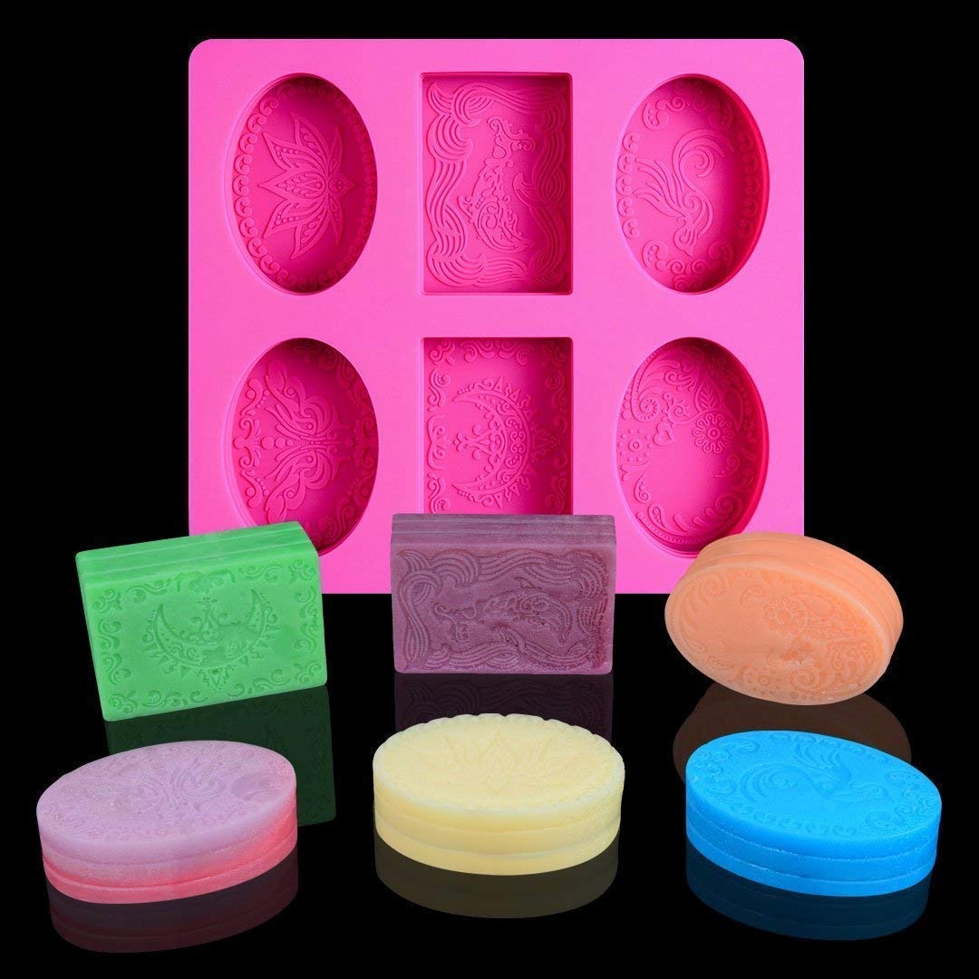 3D 4 Cavity Oval and 2 Rectangle Designs Soap Mold (Soap Weight: Approx 85g ) - UG LAND INDIA