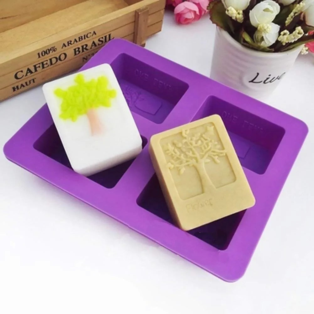 3D 4 Cavities Rectangle Life Tree Silicone Soap Mold DIY Craft Art Cake Mold Handmade Silicone Molds for Soap Candle - UG LAND INDIA