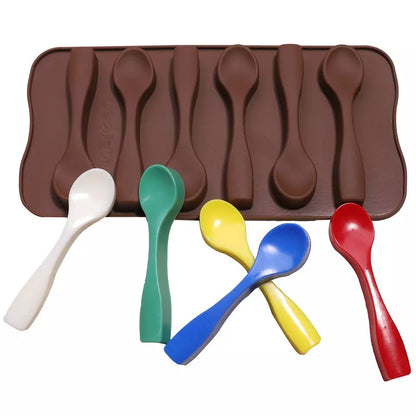 3D 6 Cavity Spoon Silicone Chocolate Mould Brown DIY Baking C Tools Ice Cream Tray Cube Cake - UG LAND INDIA