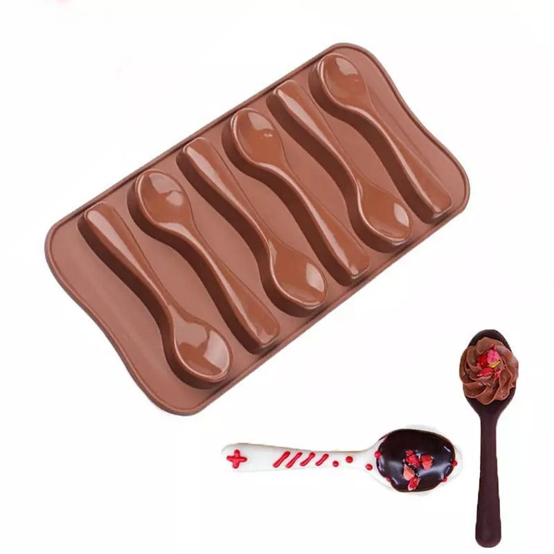 3D 6 Cavity Spoon Silicone Chocolate Mould Brown DIY Baking C Tools Ice Cream Tray Cube Cake - UG LAND INDIA