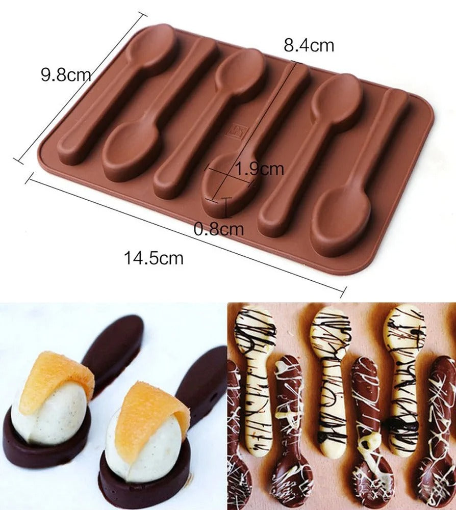 3D 6 Cavity Spoon Silicone Chocolate Mould Brown DIY Baking C Tools Ice Cream Tray Cube Cake - UG LAND INDIA