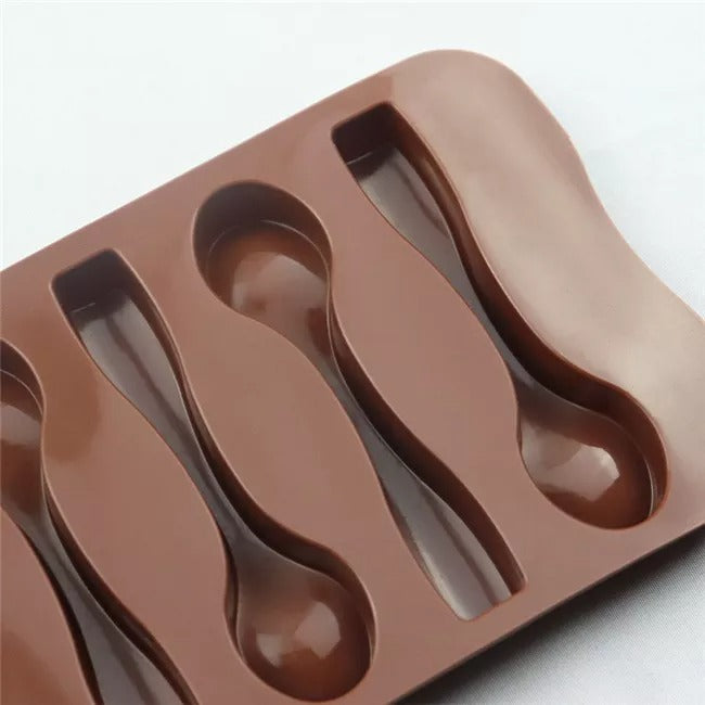 3D 6 Cavity Spoon Silicone Chocolate Mould Brown DIY Baking C Tools Ice Cream Tray Cube Cake - UG LAND INDIA