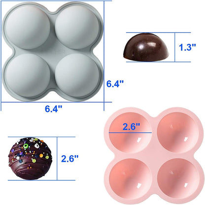 3D 4 Cavity Sphere Silicone Mold with Large Cavity 2.6" for Cake Chocolate Jelly Pudding Dome Mousse