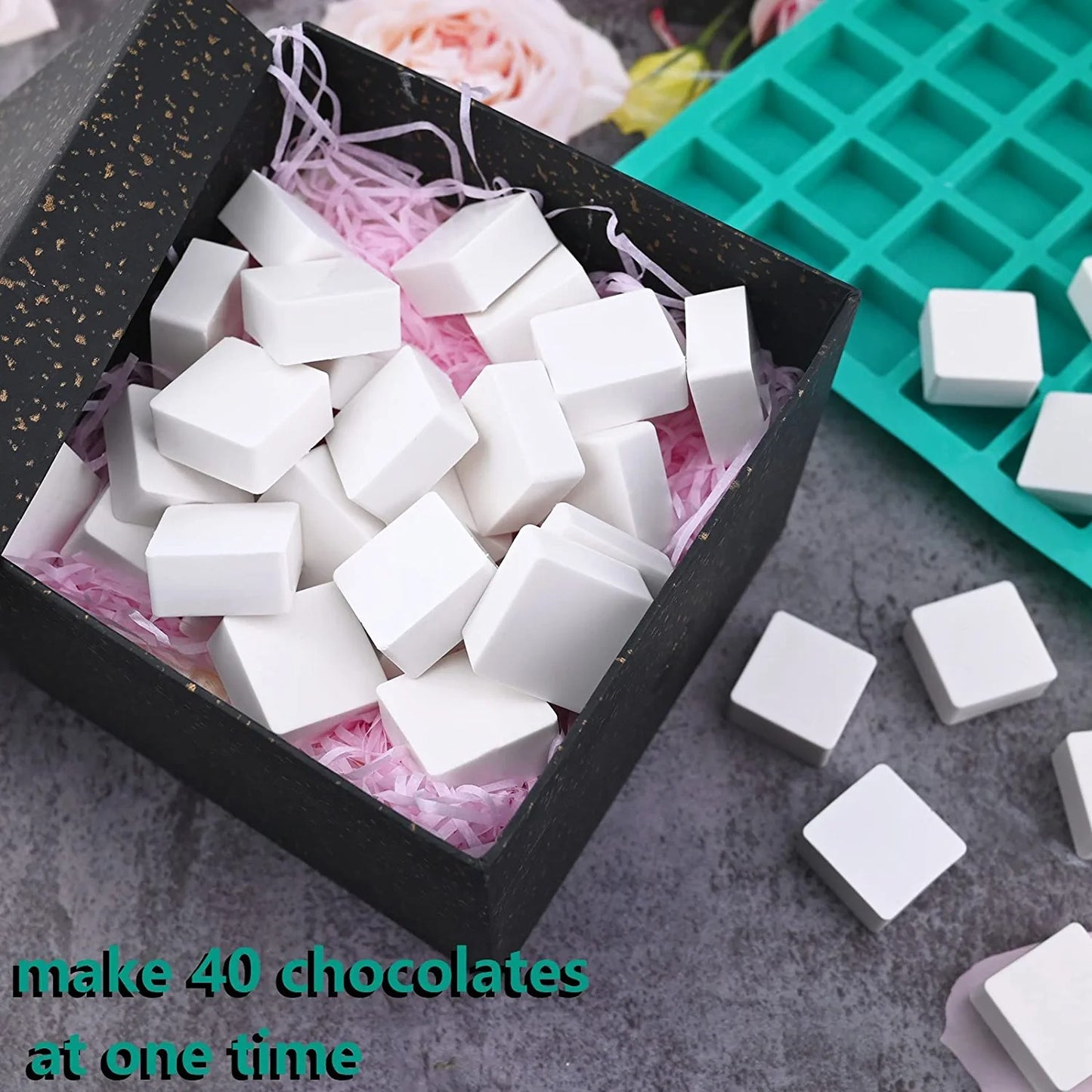 3D 40 Cavity Square Silicone Molds, Mini Cubes Silicone Mold for Chocolate Hard Candy Ice Cubes Gummy Chocolate barfi mithai Toffee Moulds - UG LAND INDIA