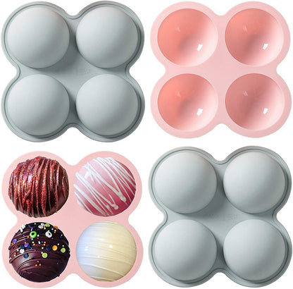 3D 4 Cavity Sphere Silicone Mold with Large Cavity 2.6" for Cake Chocolate Jelly Pudding Dome Mousse