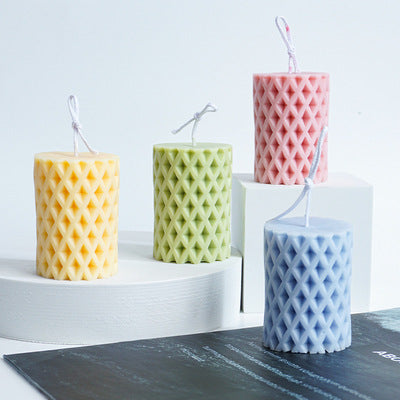 3D Silicone Grid Pattern Cylinder Candle Mould Wax Candle Mold Pillar Candle Mold - UG LAND INDIA