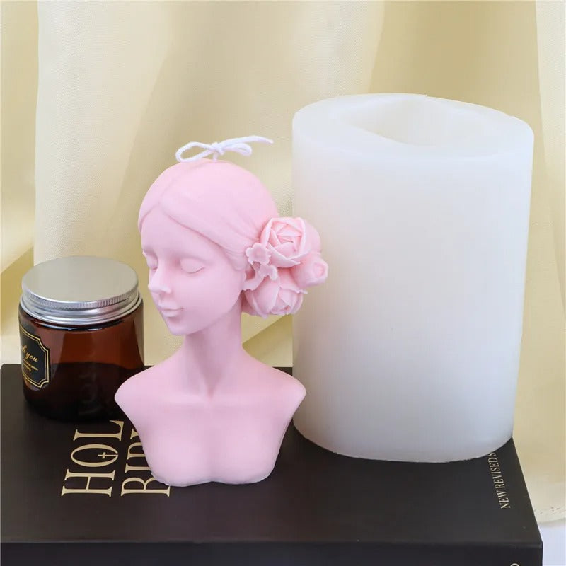 3D Closed Eye Girl Portrait Silicone Candle Mold Sculpture Scented Candle Mold Plaster Beauty Woman Statue - UG LAND INDIA