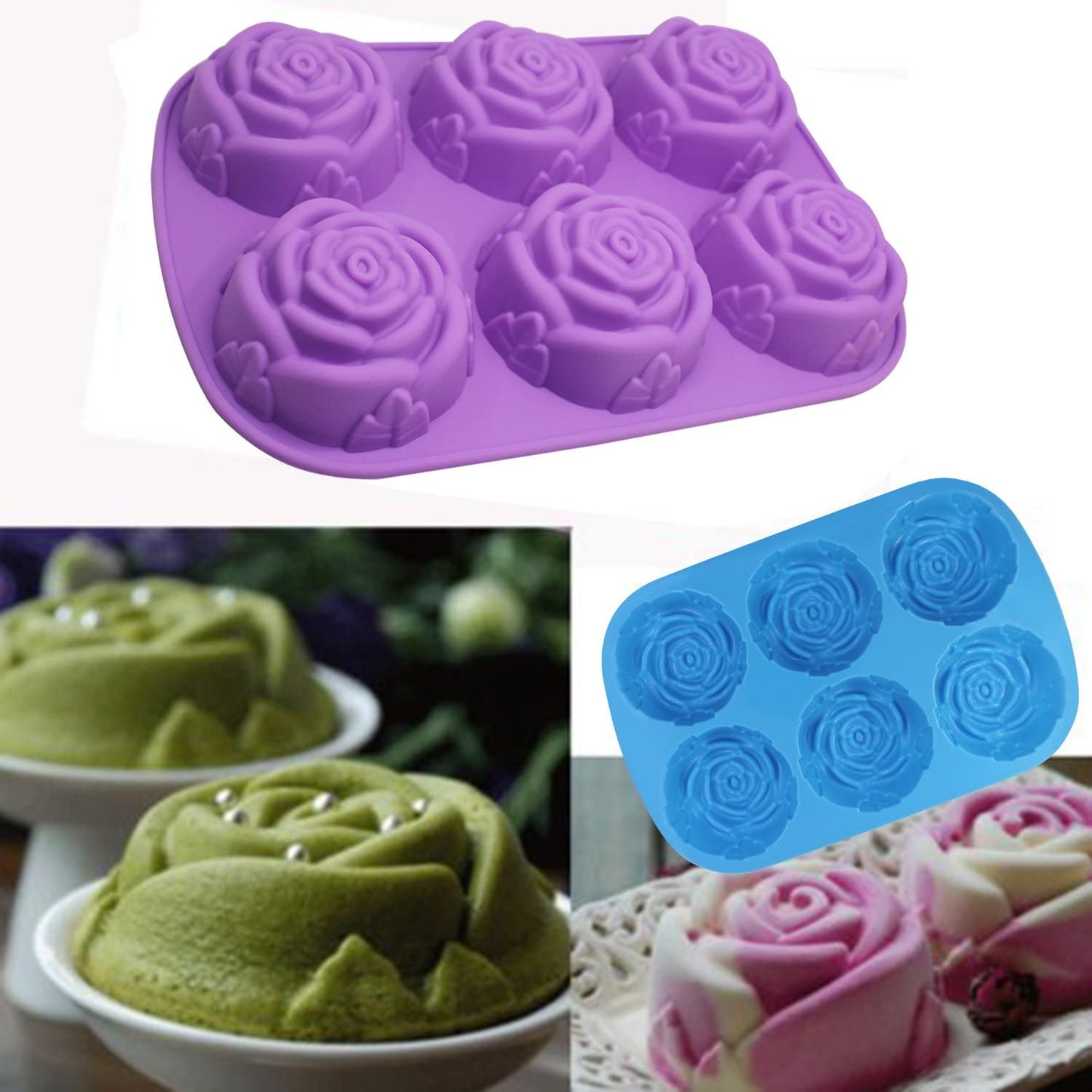 6 Cavity Rose Design Silicone Molds For Handmade Soap Jelly - UG LAND INDIA