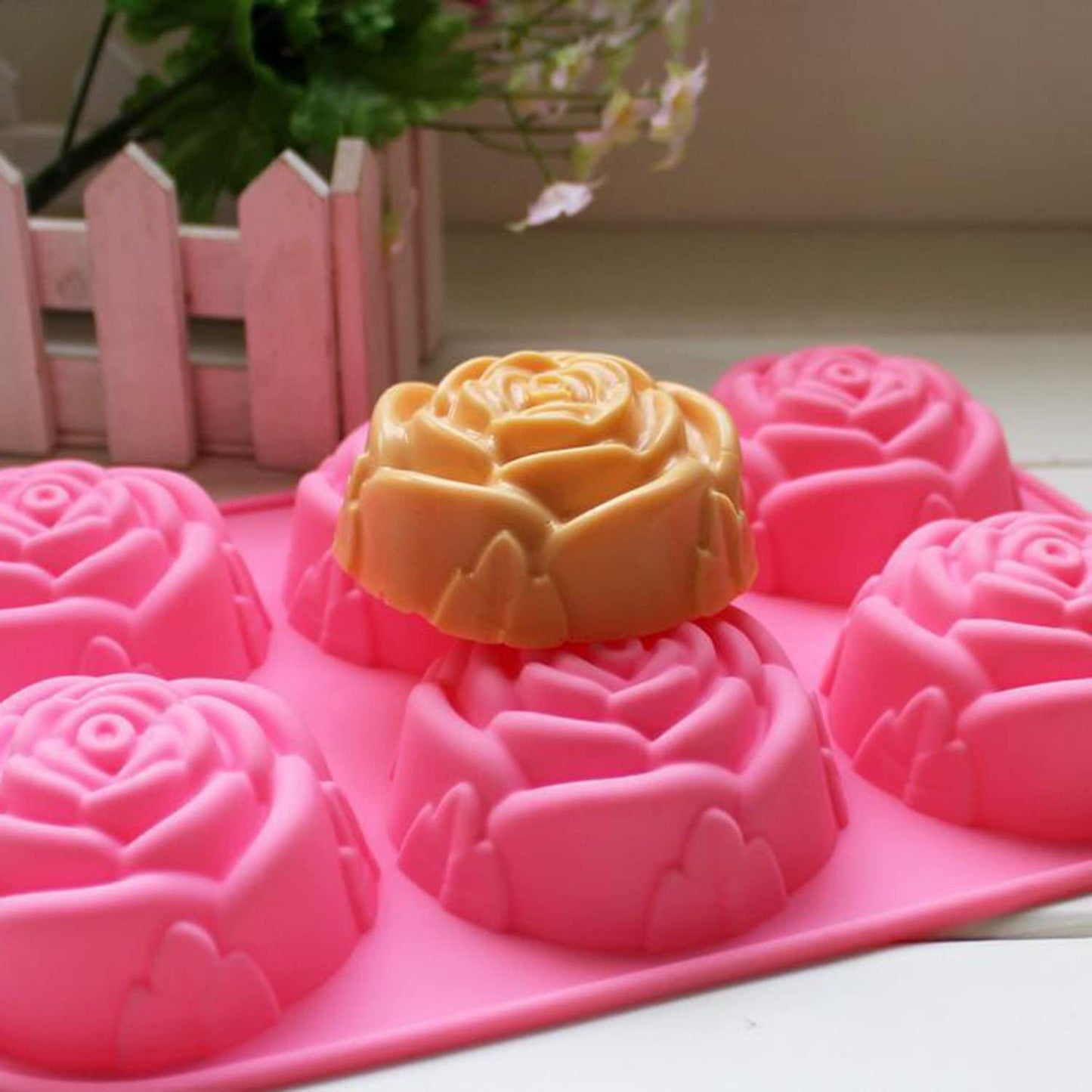 6 Cavity Rose Design Silicone Molds For Handmade Soap Jelly - UG LAND INDIA