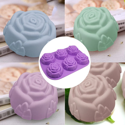 6 Cavity Rose Design Silicone Molds For Handmade Soap Jelly - UG LAND INDIA