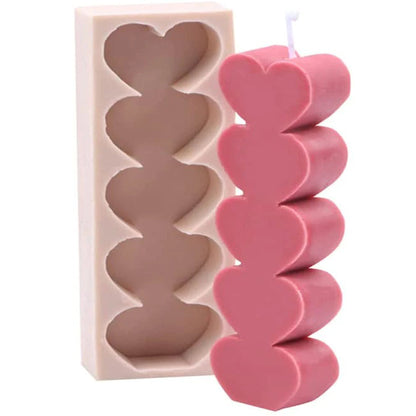 3D Love Heart Shape Column Silicone Candle Molds Making for DIY Art Resin Epoxy Soap Candy Pudding Jelly Plaster Home Interior - UG LAND INDIA