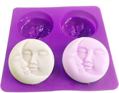 3D 4 Cavity Sun and Moon Face Silicone Soap Mold Tray Craft DIY Handmade Polymer Clay Wax Cake Decoration Tools - UG LAND INDIA