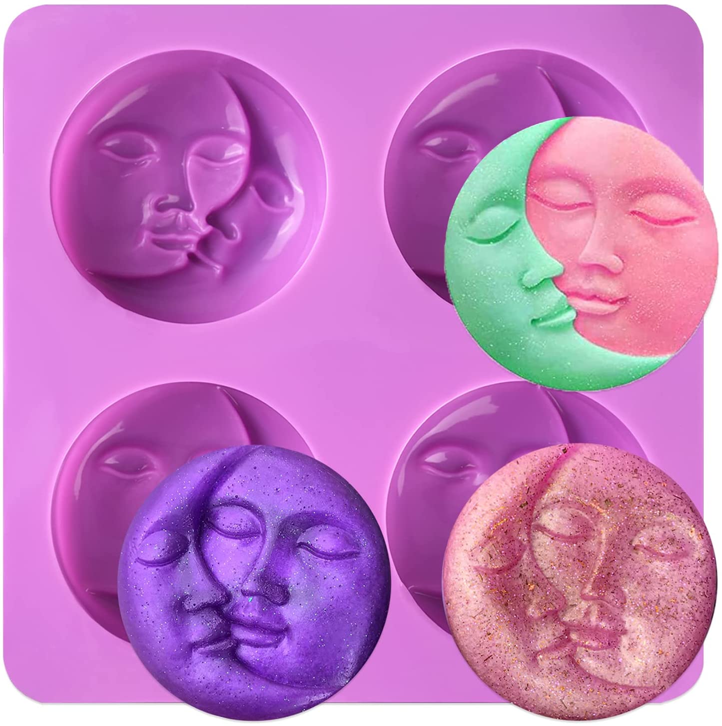 3D 4 Cavity Sun and Moon Face Silicone Soap Mold Tray Craft DIY Handmade Polymer Clay Wax Cake Decoration Tools - UG LAND INDIA