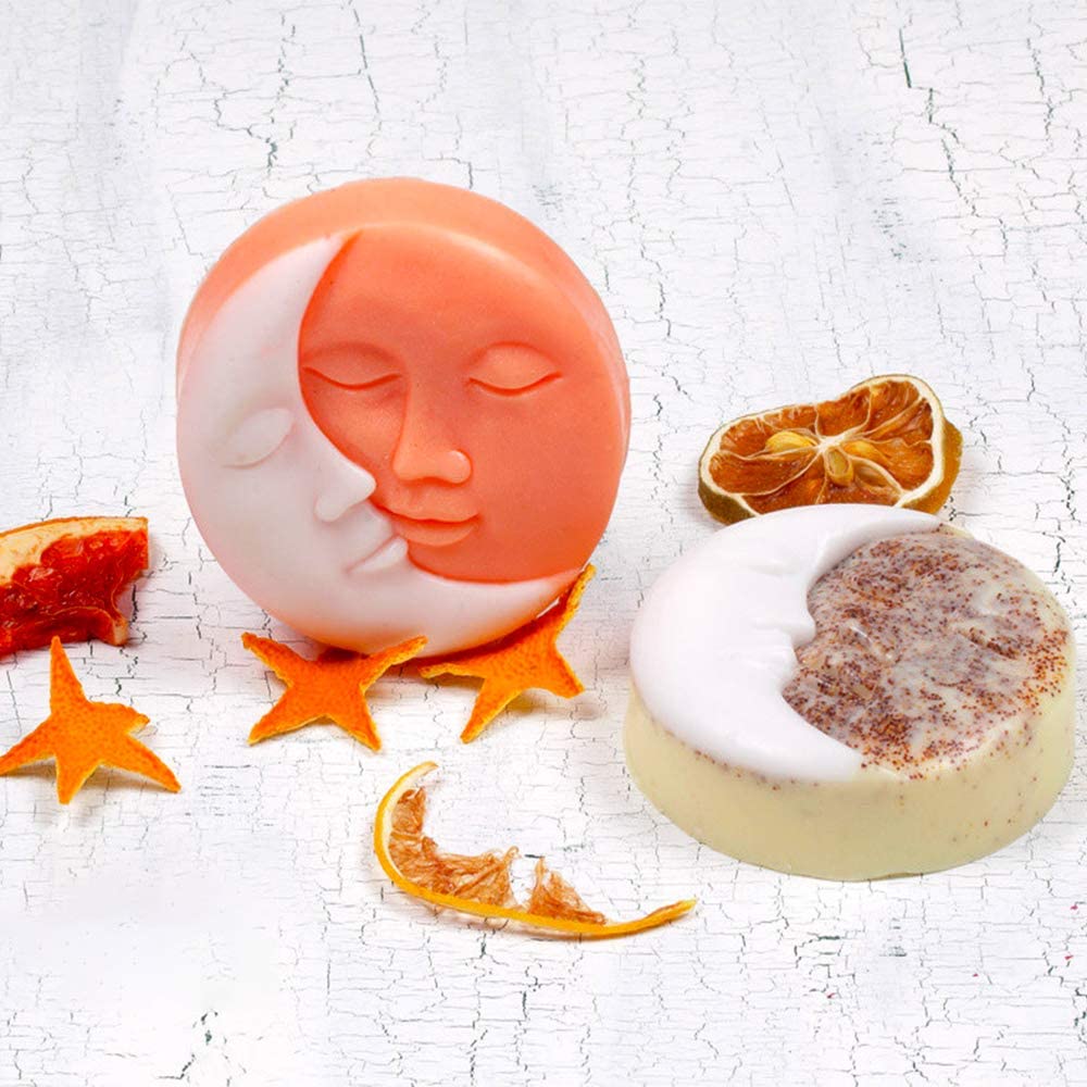 3D 4 Cavity Sun and Moon Face Silicone Soap Mold Tray Craft DIY Handmade Polymer Clay Wax Cake Decoration Tools - UG LAND INDIA