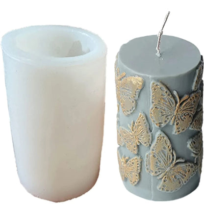 3D Pillar Butterfly Silicone Candle Molds for Candle Making DIY Silicone Cylindrical Candle Mould - UG LAND INDIA