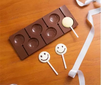 3D 6 Cavity Silicone Smiley Lollipop Mold Chocolate Candy Cake Decorating Tool - UG LAND INDIA