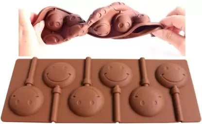 3D 6 Cavity Silicone Smiley Lollipop Mold Chocolate Candy Cake Decorating Tool - UG LAND INDIA