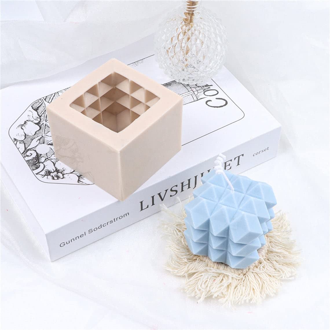 Square Geometric Cube Silicone Candle Silicone Mold Rhombus Design Candle Mold Scented Candle Making Aesthetic Home Decoration - UG LAND INDIA