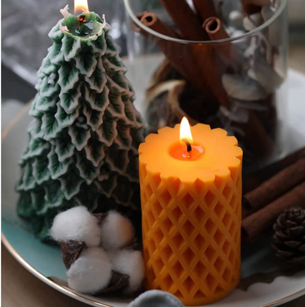 3D Silicone Grid Pattern Cylinder Candle Mould Wax Candle Mold Pillar Candle Mold - UG LAND INDIA