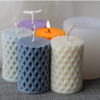 3D Silicone Grid Pattern Cylinder Candle Mould Wax Candle Mold Pillar Candle Mold - UG LAND INDIA