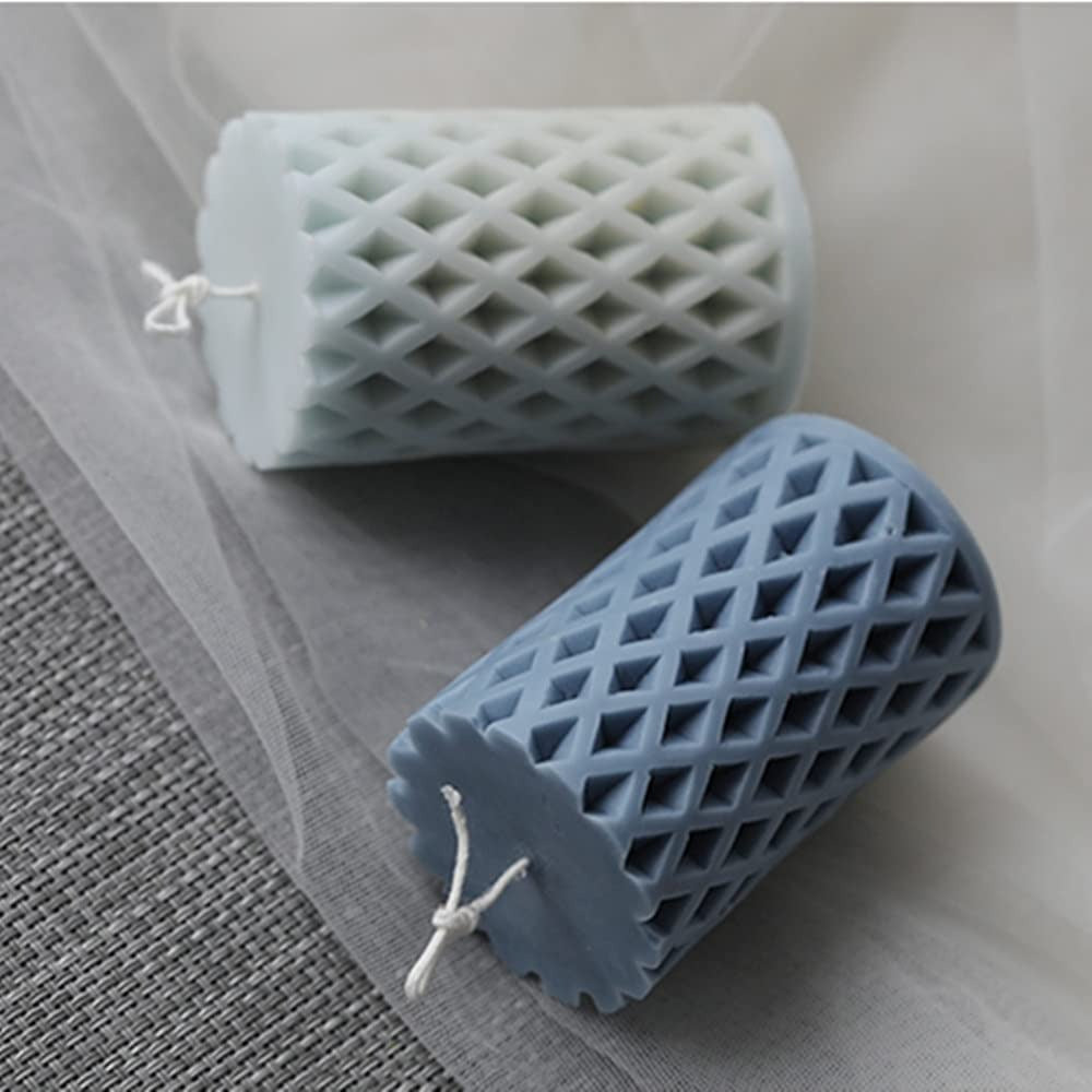 3D Silicone Grid Pattern Cylinder Candle Mould Wax Candle Mold Pillar Candle Mold - UG LAND INDIA